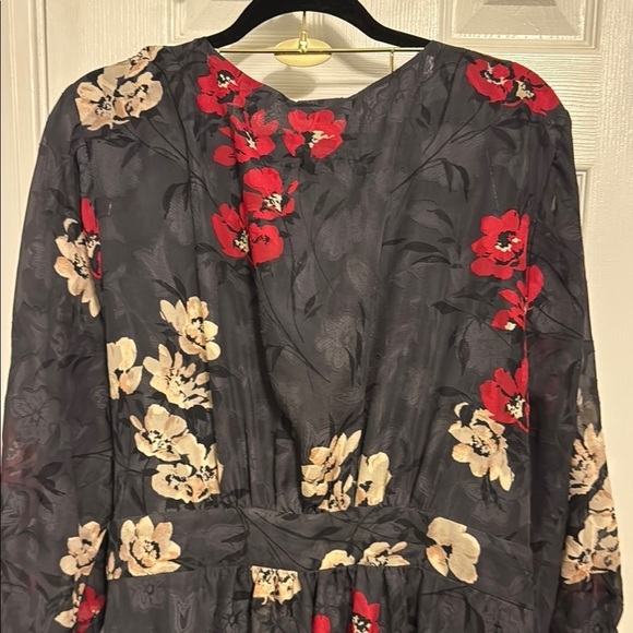 Torrid Red and Pink Wrap Sundress with Bishop Sleeves - Picture 7 of 13